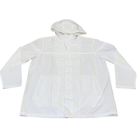 TAKEON Hooded Raincoat White Size Large Unisex Water Repellant Reflective Womens - Picture 1 of 7